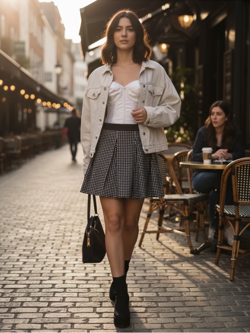 Romeo & Juliet Couture Black & White Checked Pleated Skater Skirt